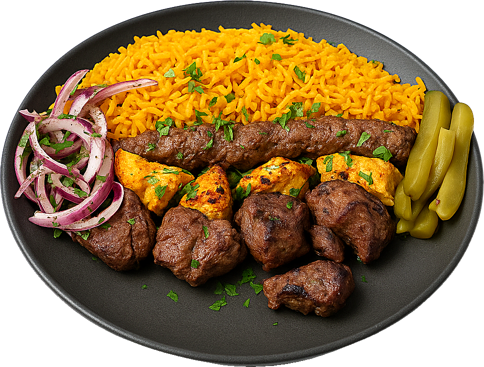 Charcoal-grilled mix grill plate